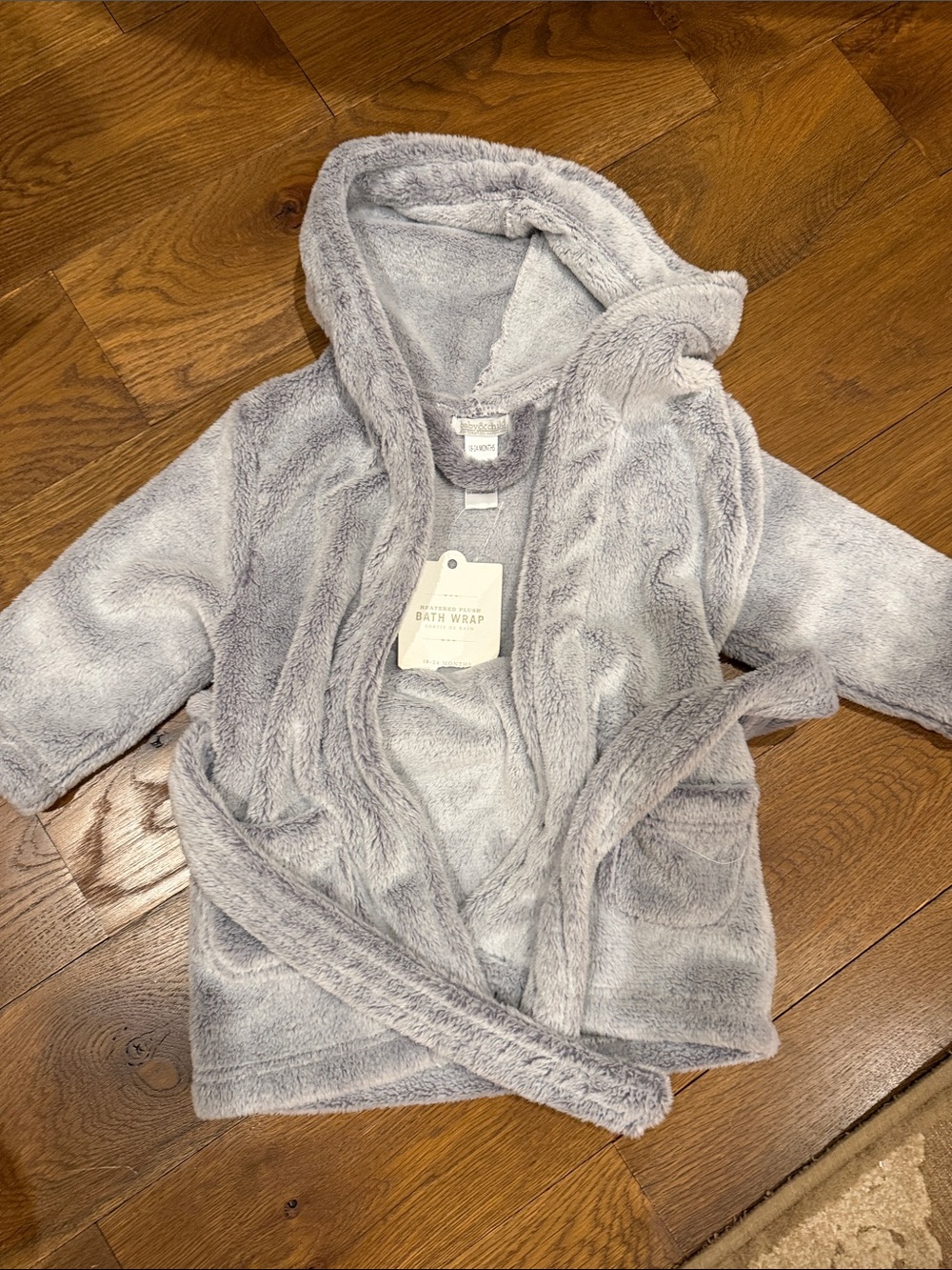 Restoration Hardware Kids Hooded Plush Bath Wrap - Light Gray